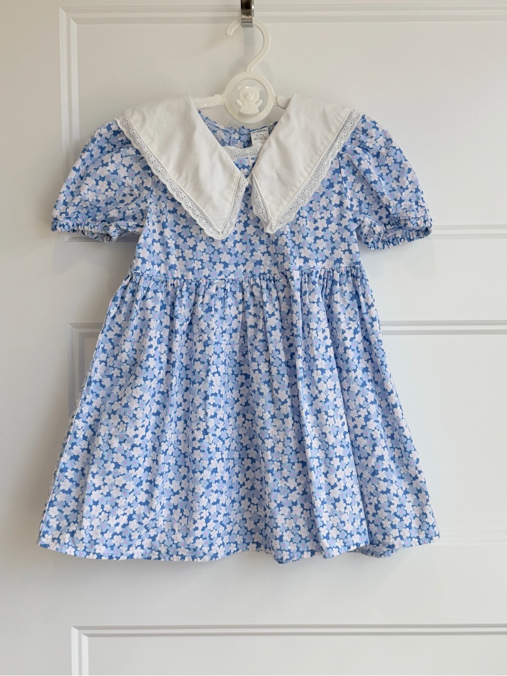 Blue Floral Cotton Dress with White Peter Collar - Kids